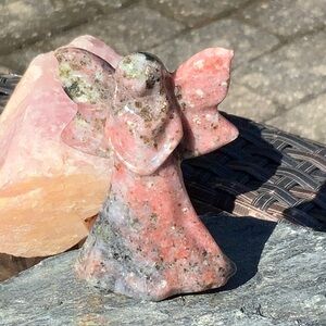 BLACK MANGANESE, PYRITE & TOURMALINE HAND CARVED ANGEL